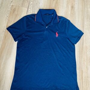 Ralph Lauren Men's Navy Polo Performance Shirt with Red Accents